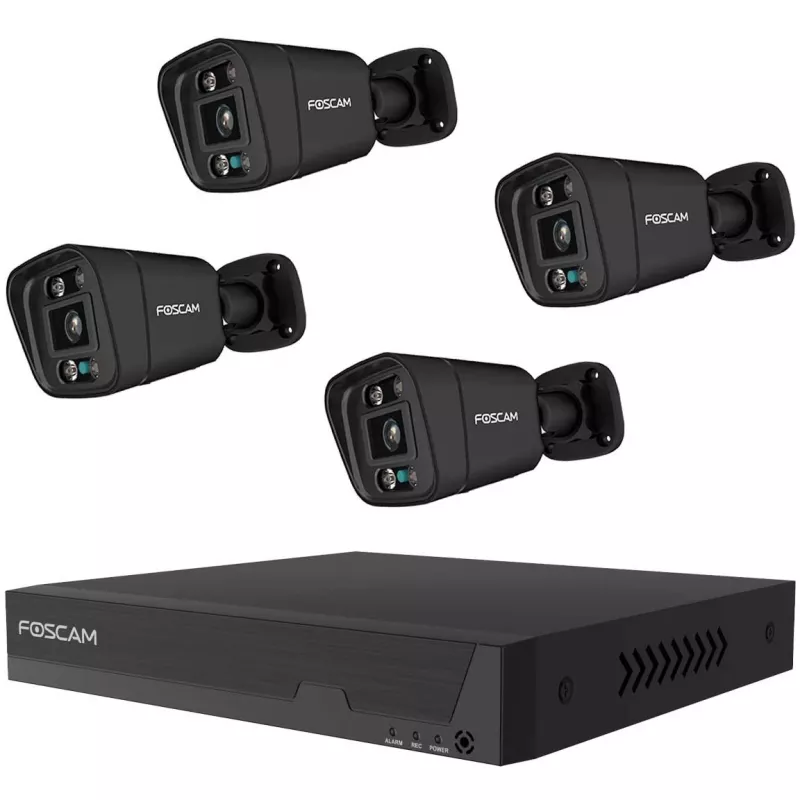 Kit de cámara de vigilancia Foscam FN9108E-B4-2T — 4 cámaras con grabador, Negro
