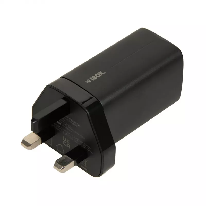 iBOX C-65 negro, cargador universal GaN 65 W con conector macho UK