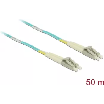Cable de conexión de fibra óptica DELOCK 80151 MMF OM3 50 m 2x LC a 2x LC color aqua dúplex completo