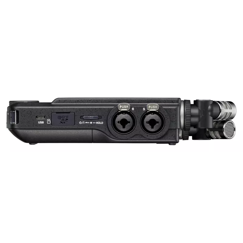 Grabadora de audio multipista portátil Tascam Portacapture X8 — 6 canales, 24/32 bits, hasta 96 kHz, 4 entradas combo XLR/TRS, tarjeta SD, USB-C, batería o fuente de alimentación