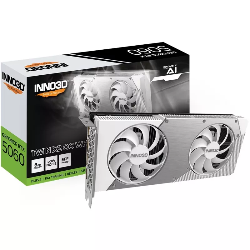 Tarjeta gráfica Inno3D GeForce RTX 5060 Twin X2 OC — 8 GB GDDR7, 128 bits, PCIe 5.0, 2280 MHz