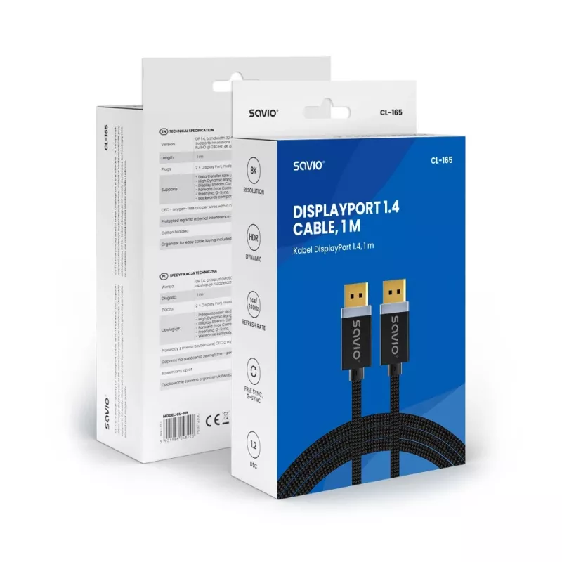 Cable DisplayPort Savio CL-165 1 m Negro