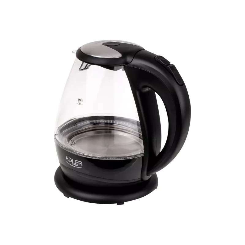 Hervidor de agua | Adler | Hervidor de agua | AD 1224 | Estándar | 2000 W | 1,5 L | Vidrio | Base giratoria 360° | Negro