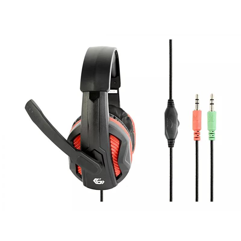 Auriculares gaming con cable GEMBIRD GHS-03 — 20–20000 Hz, cable de 2 m, 250 g, negro/rojo
