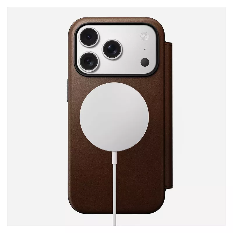 Funda tipo folio de cuero para móvil Nomad Modern Leather Folio para iPhone 17 Pro – marrón, compatible con 6,3