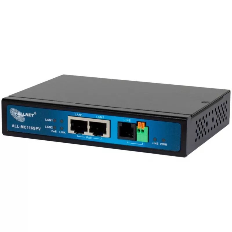 ALLNET ALL-MC116SPV-VDSL2 módem puente VDSL2 con vectoring punto a punto, 2x puertos PoE IEEE 802.3at, no gestionado, negro