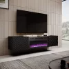 Mueble TV Cama Meble ONDA con chimenea eléctrica 1805×400×580 mm, negro, superficie de aglomerado (de pie o montado en pared)