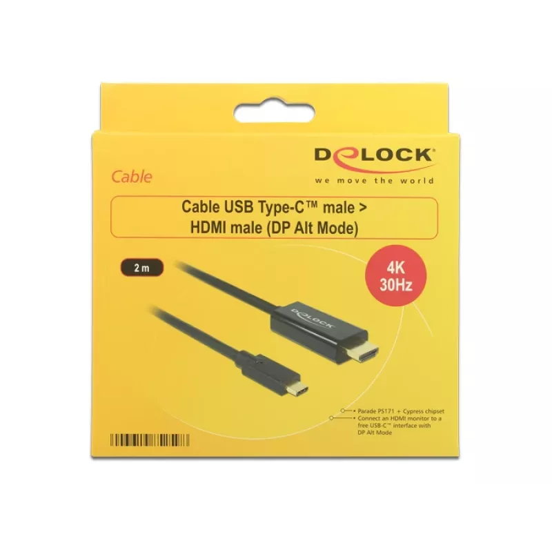 Adaptador de cable de vídeo DeLOCK 85259 USB Type-C a HDMI 2 m negro