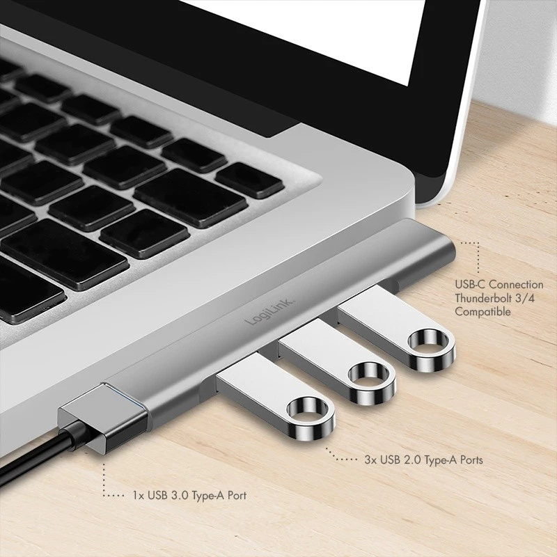 Hub LogiLink USB 3.2 Gen1 4 puertos USB-C 1x USB3.0 AF 3x USB2.0 AF UA0437