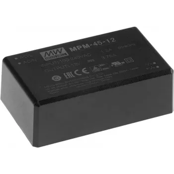 Fuente de alimentación Mean Well MPM-45-5, interior 45 W, entrada 80-264 V, negro, 52×87×29,5 mm