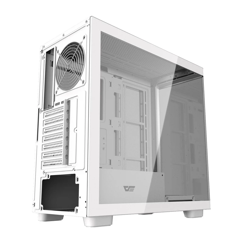 Caja de ordenador DarkFlash DS900G blanca — Mid-Tower, cristal templado, sin ventiladores