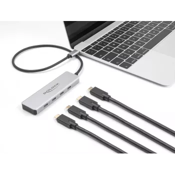 DeLOCK Hub USB Type-C 10 Gbps 4 puertos Aluminio Gris