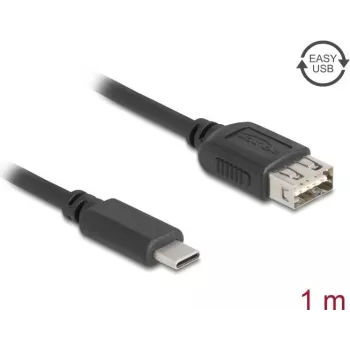 Cable USB 2.0 DELOCK 81536 — USB-C a USB-A, 1 m, negro, contactos dorados