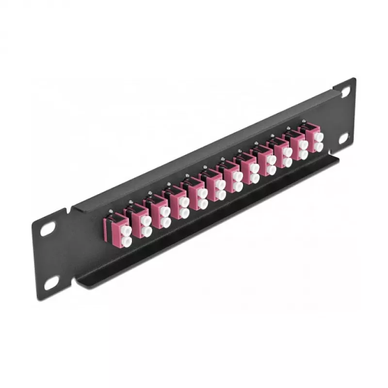 Panel de parcheo de fibra óptica DeLOCK 10 inch 12 puertos LC dúplex violeta 1U negro