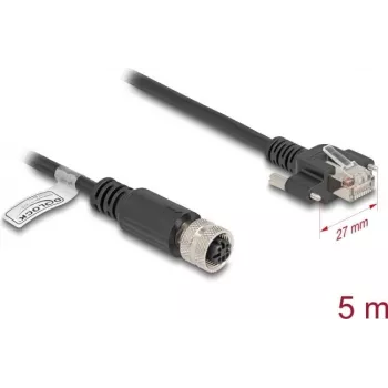 Cable de red DeLOCK M12 D-codificado 4 polos conector hembra a conector macho RJ45 Cat5e 5 m negro