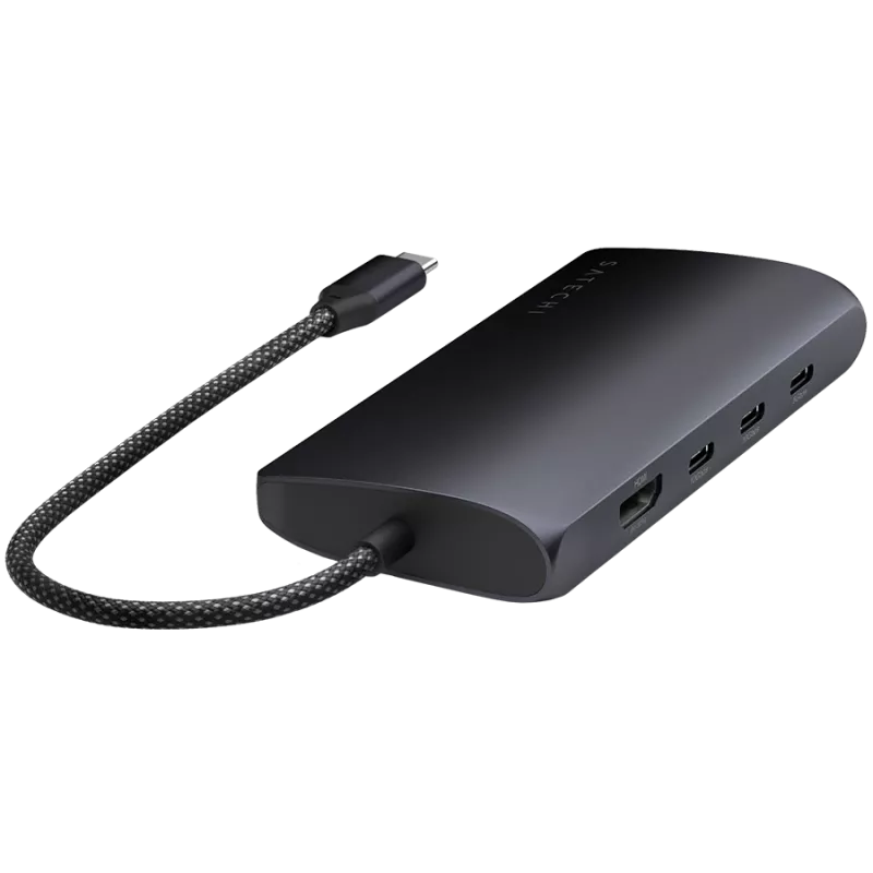 Adaptador multipuerto USB-C Satechi ST-P8KED — 6 conexiones, compatible con resolución 8K
