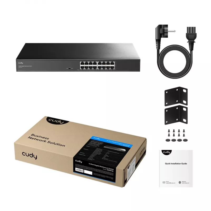 Switch de red Cudy GS1016L — 16 puertos Gigabit Ethernet (10/100/1000), 32 Gbit/s conmutación, montaje en rack
