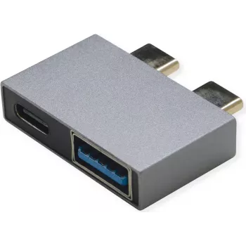 Adaptador USB 3.2 Gen 2 ROLINE, 2x USB Type-C - 1x Type-A + 1x C, conector macho/conector hembra, color plateado (12.03.2946)