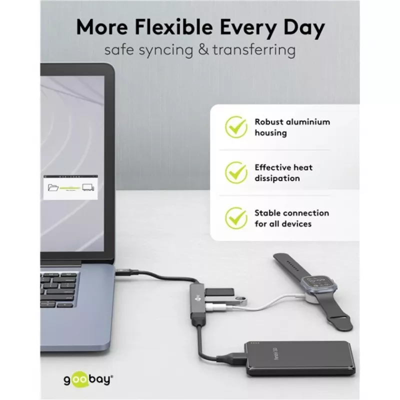 Hub USB Goobay Slim de 4 puertos, USB-C™ a USB-C™/USB-A, USB 3.2 (74459)