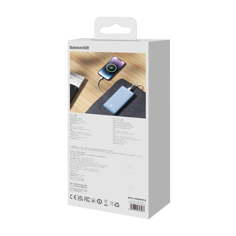 Batería portátil Baseus Airpow 10000 mAh, 20W, LiPo, USB-C + USB-A, azul