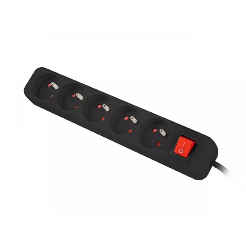 Regleta Lanberg PS1-05E-0300-BK, 5 tomas, 3 m, negra, con interruptor