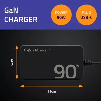 Cargador de pared Qoltec 90W GaN Super Fast SLIM | XP | 5-20V | 4,5A | USB-C 3.1 | portátil | MacBook | smartphone | + cable