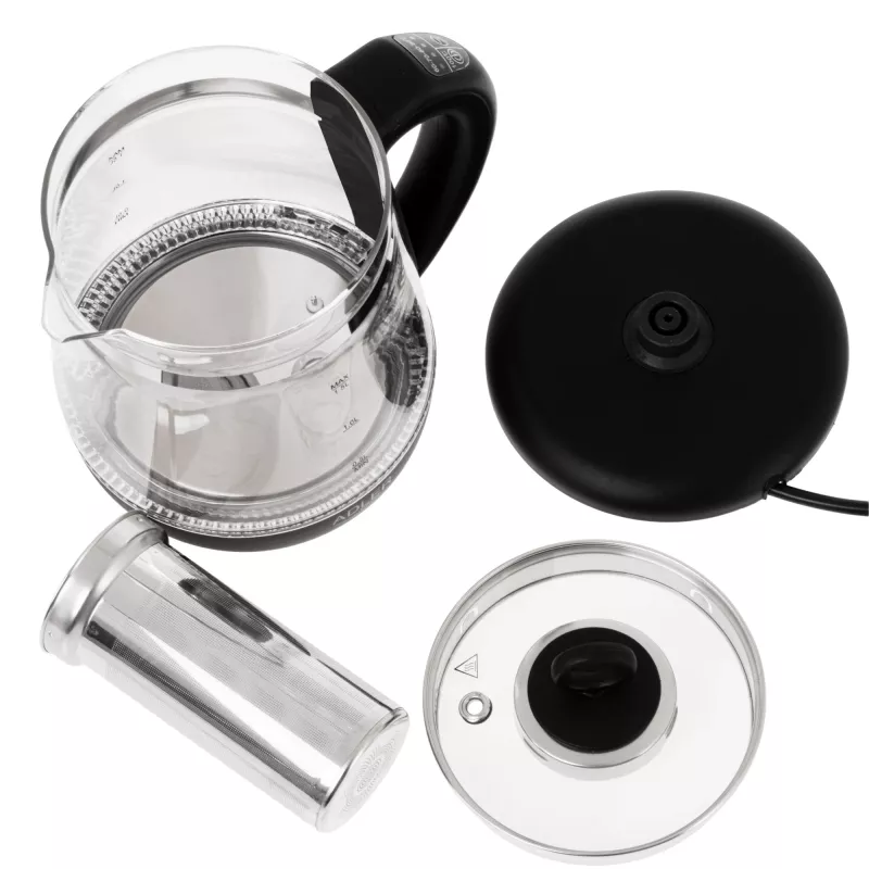 Adler Hervidor de agua | AD 1299 | Eléctrico | 2200 W | 1,5 L | Vidrio | Base giratoria 360° | Negro