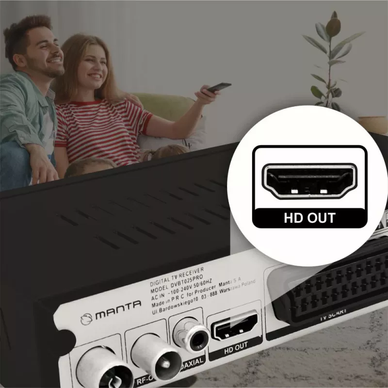 Receptor de TV digital MANTA DVBT025PRO DVB-T2 compatibilidad Full HD grabación USB