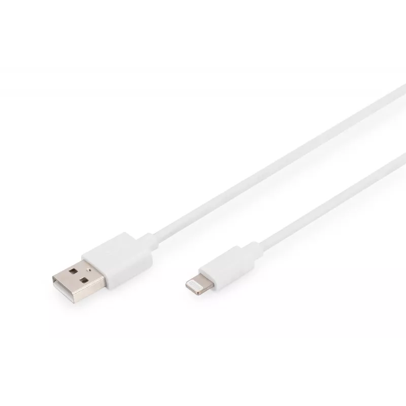 DIGITUS - Cable Lightning - Lightning (M) a USB (M) - 1,0 m - doble aislamiento - Blanco - moldeado - para Apple iPad/iPhone/iPod (Lightning) (DB-600106-010-W)