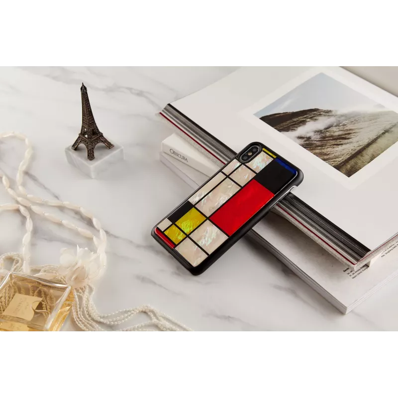 Funda para smartphone iKins para iPhone XS Max Mondrian negra – cubierta protectora, carcasa rígida