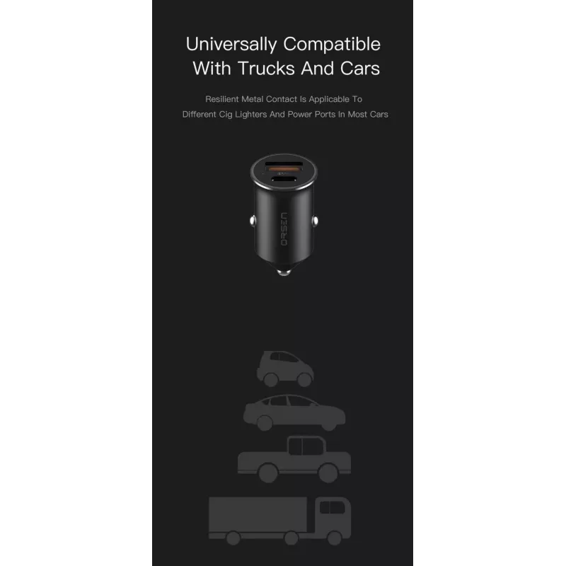 Cargador de coche Orsen C8 45W — 45W USB-C PD carga rápida, negro