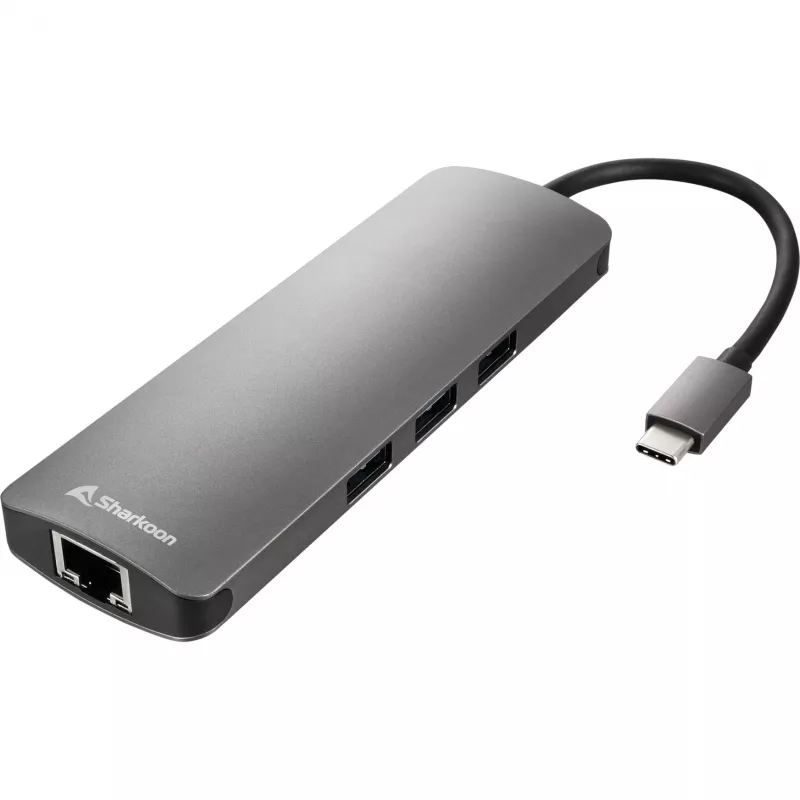 Sharkoon USB 3.0 Type-C Adaptador combo Tarjetas/adaptadores de interfaz HDMI, RJ-45, USB 3.2 Gen 1 (3.1 Gen 1)