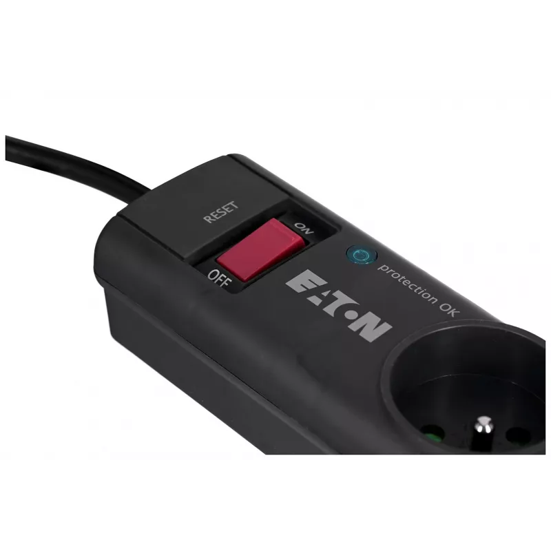 Regleta con protección contra sobretensiones EATON Power Strip 4 FR — 4 tomas Type-E, cable de 1 m, 10 A, 2500 W, indicadores LED