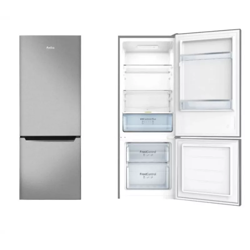 Amica FK244.4X(E) frigorífico combi de libre instalación, congelador inferior, frigorífico de 153 l, congelador de 52 l, FrostControl, clase energética E