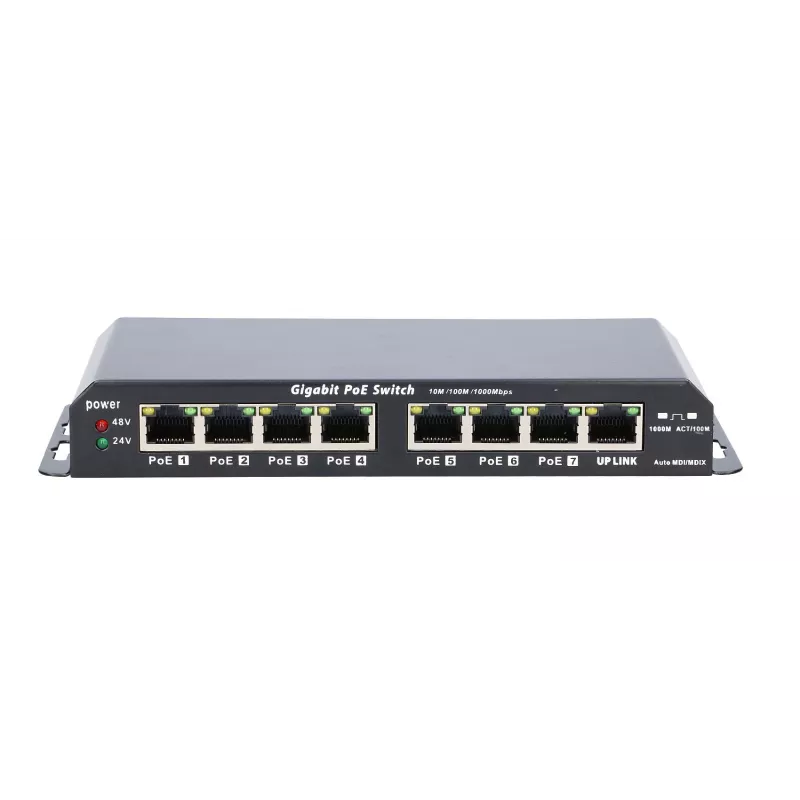 Switch PoE Extralink KRATOS 7x Gigabit PoE, 1x uplink RJ45, fuente de alimentación 24V 2,5A, 60W