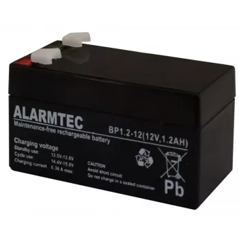 Batería VRLA AGM sellada Alarmtec EMU Electronic BP 1.2-12 — 12 V, 1,2 Ah, 43×59 mm, 570 g