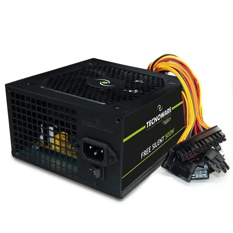 Fuente de alimentación TECNOWARE Free Silent 500 W — ATX, 20+4 pines, ventilador de 120 mm, 86% de eficiencia