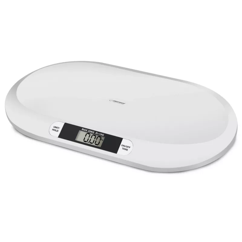 Esperanza EBS019 Bebe báscula electrónica para bebés, 20 kg, precisión de 10 g, pantalla LCD, blanca