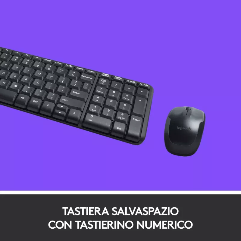 Logitech Wireless Combo MK220 - Set de teclado y ratón - inalámbrico - 2,4 GHz - italiano - gris oscuro (920-003721)