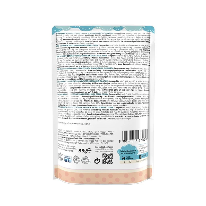 SCHESIR atún en gelatina - Comida húmeda para gatitos - 85 g