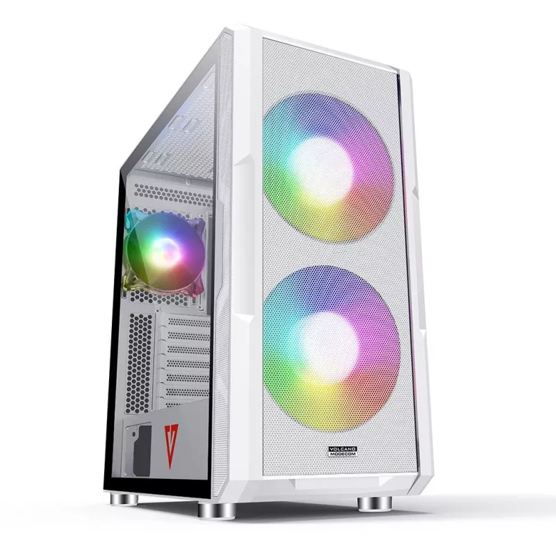 Caja de PC MODECOM AMIRANI ARGB Midi Tower blanca — ATX/ITX, GPU 35 cm, disipador de CPU 16,5 cm, 2 ventiladores de 200 mm