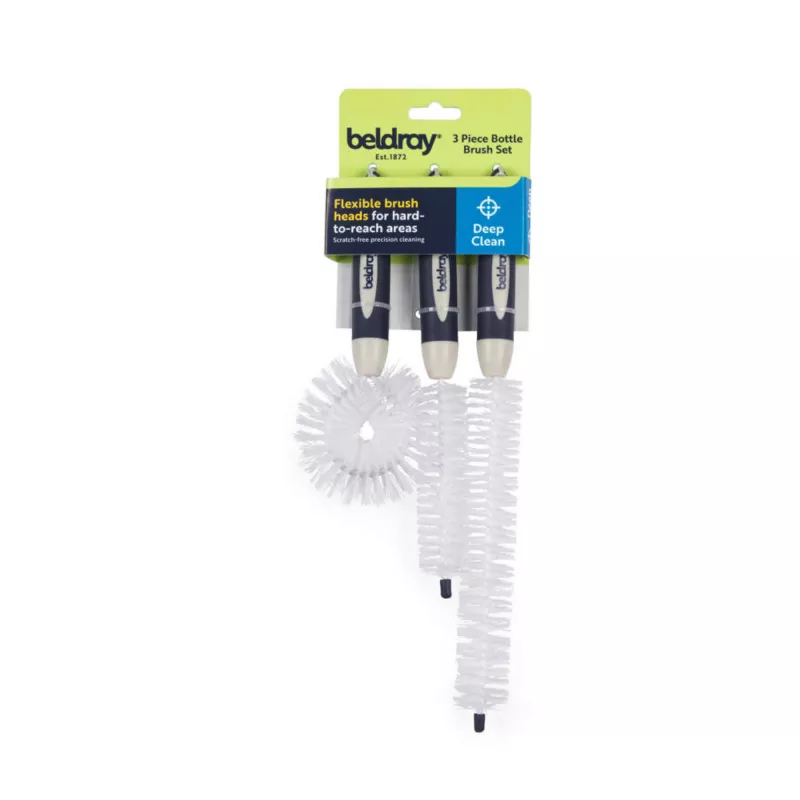 Set de cepillos para botellas Beldray LA030117FEU7 — 3 cepillos de limpieza profunda para botellas y recipientes estrechos