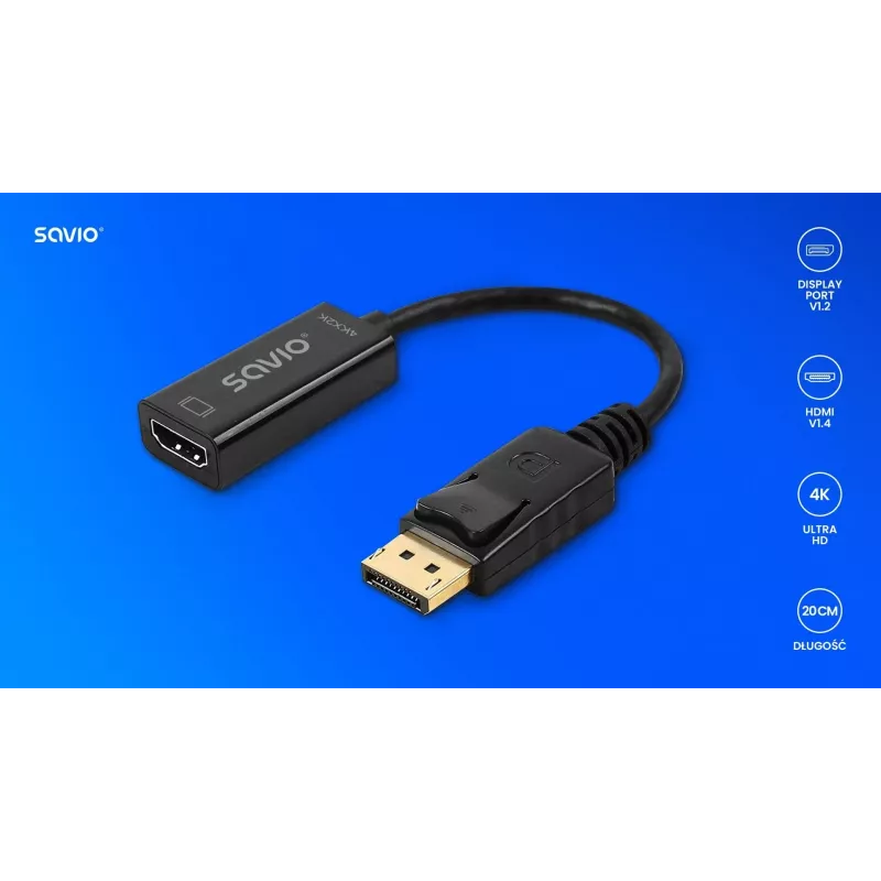 Adaptador Savio DisplayPort (M) v1.2 - HDMI A (F) v1.4, 4K, AK-62