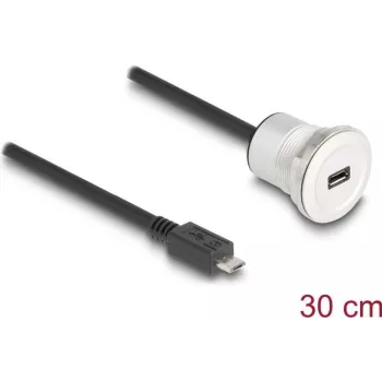 Cable USB DeLOCK 88184 USB 2.0 0,3 m USB B negro plata