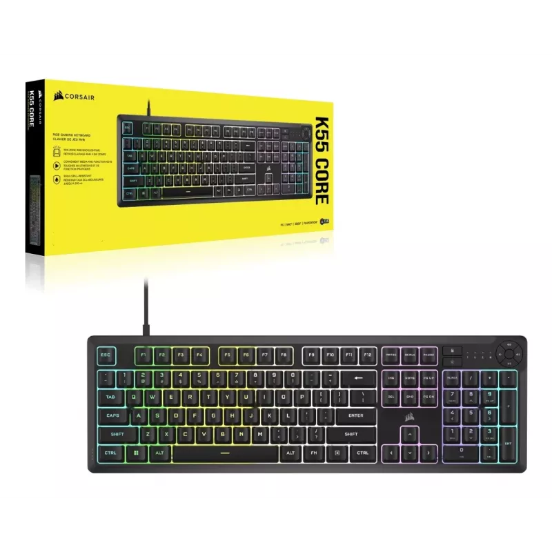 Corsair K55 CORE RGB Teclado Gaming USB QWERTZ Alemán Negro