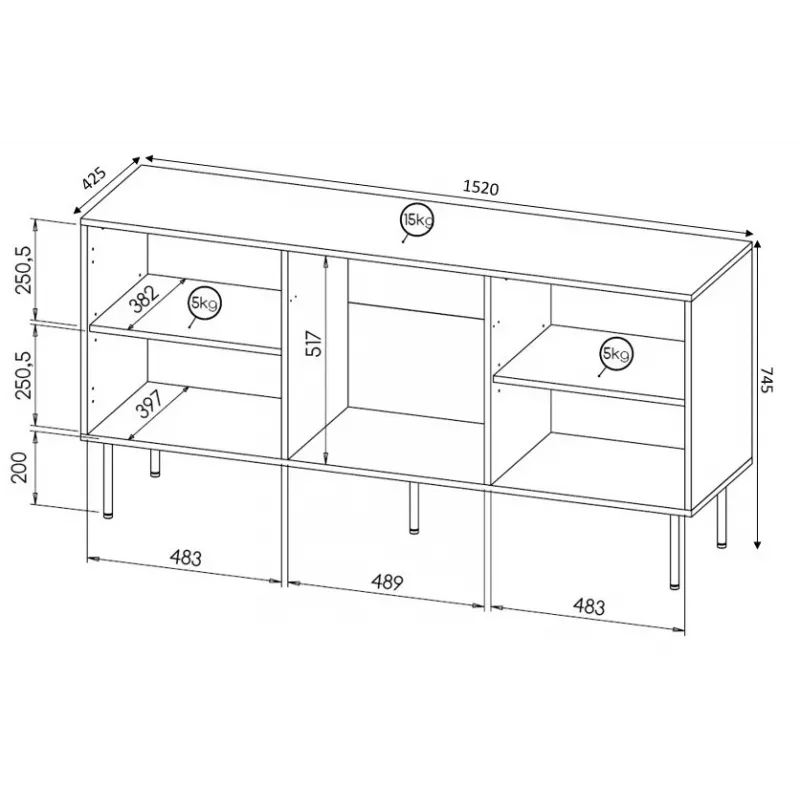 Cama Meble HOLE cómoda 152x42,5x74,5 cm, negro mate