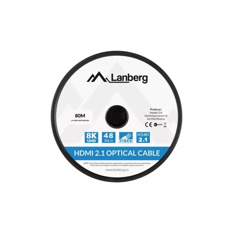 CABLE HDMI M/M V2.1 80M 8K NEGRO ÓPTICO AOC LANBERG