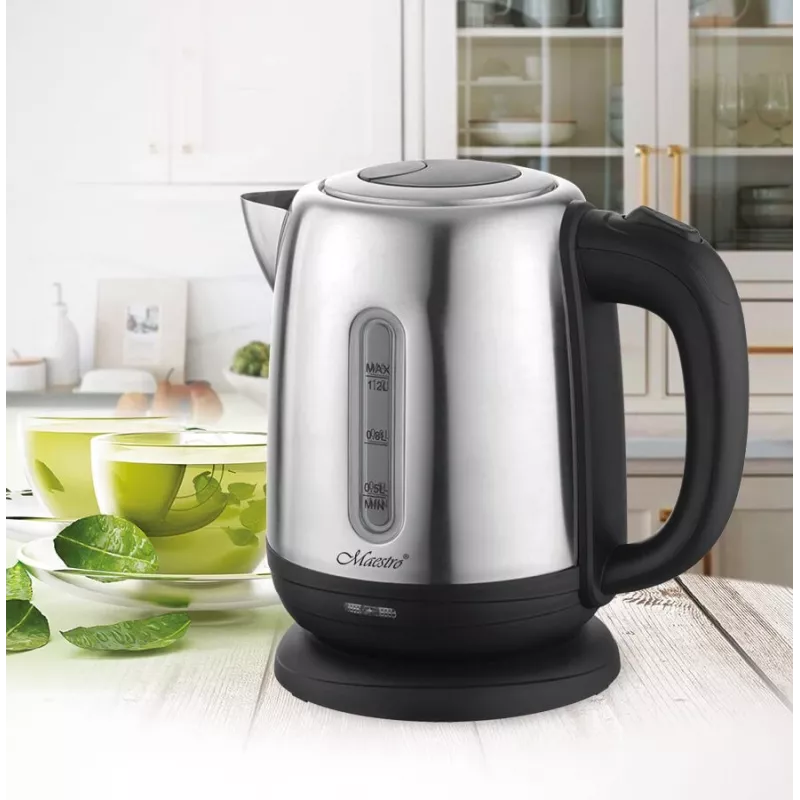 Hervidor de agua eléctrico Maestro MR-027 1,2 L 1630 W acero inoxidable, filtro antical, indicador de nivel de agua
