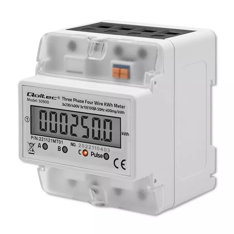 Medidor de energía electrónico trifásico QOLTEC 50900 400V LCD 4P