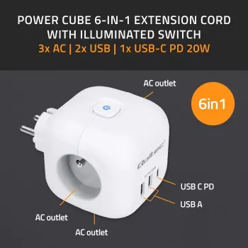 Regleta QOLTEC 52548 con 3 tomas de corriente AC y puerto USB